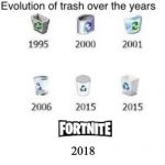 fortnite is trash | 2018 | image tagged in trash evolutions,fortnite | made w/ Imgflip meme maker