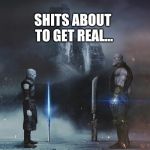 GOT vs Endgame | SHITS ABOUT TO GET REAL... | image tagged in got vs endgame,game of thrones,avengers,avengers endgame | made w/ Imgflip meme maker