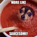 THIS DOG IS AWESOME! | MORE LIKE; SAUCESOME! | image tagged in sauce dog,dogs,cooking,funny memes | made w/ Imgflip meme maker