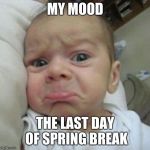 sad face | MY MOOD; THE LAST DAY OF SPRING BREAK | image tagged in sad face | made w/ Imgflip meme maker