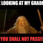 You shall not pass | ME LOOKING AT MY GRADES :; YOU SHALL NOT PASS!! | image tagged in you shall not pass | made w/ Imgflip meme maker
