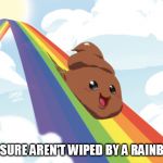 Wiping your backside | WE SURE AREN'T WIPED BY A RAINBOW | image tagged in poop on rainbow | made w/ Imgflip meme maker