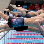 swimmers jump into pool olympics
