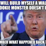 I will build a wall | I WILL BUILD MYSELF A WALL SO COOKIE MONSTER DOESN'T EAT IT. REMEMBER WHAT HAPPENED BACK THEN? | image tagged in i will build a wall | made w/ Imgflip meme maker