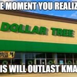 Dollar Tree | THE MOMENT YOU REALIZED; THIS WILL OUTLAST KMART | image tagged in dollar tree | made w/ Imgflip meme maker