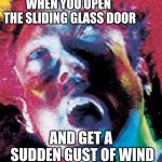 Bewildered man | WHEN YOU OPEN THE SLIDING GLASS DOOR; AND GET A SUDDEN GUST OF WIND | image tagged in bewildered man | made w/ Imgflip meme maker