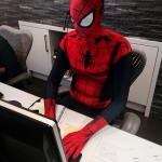spiderman at work desk