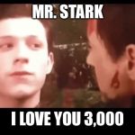 I don't wanna go, Mr. Stark | MR. STARK; I LOVE YOU 3,000 | image tagged in i don't wanna go mr stark | made w/ Imgflip meme maker