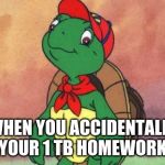 Franklin | WHEN YOU ACCIDENTALLY DELETE YOUR 1 TB HOMEWORK FOLDER | image tagged in franklin | made w/ Imgflip meme maker