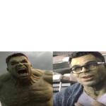 Angry hulk vs calm hulk (space for text)