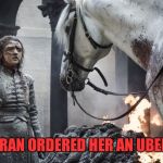 Arya and Horse | BRAN ORDERED HER AN UBER | image tagged in arya and horse | made w/ Imgflip meme maker