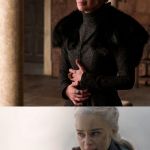 Cersei vs. Daenerys | DONT BURN ME I'M PREGNANT; YOUR MOUTH'S NOT PREGNANT | image tagged in cersei vs daenerys | made w/ Imgflip meme maker