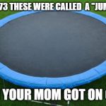 trampoline | UNTIL 1973 THESE WERE CALLED  A "JUMPOLINE"; THEN YOUR MOM GOT ON ONE... | image tagged in trampoline | made w/ Imgflip meme maker