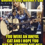 Grumpy cat salute | GRUMPY CAT, GRUMPY CAT; YOU WERE AN AWFUL CAT AND I HOPE YOU ROT IN  GRUMPY CAT HELL | image tagged in grumpy cat salute | made w/ Imgflip meme maker