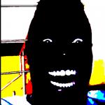 black guy laughing in dark deepfried