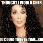 cher | THOUGHT I WOULD CHER; IF YOU COULD TURN IN TIME...SHEETS | image tagged in cher | made w/ Imgflip meme maker