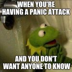 Kermit Suicide | WHEN YOU'RE HAVING A PANIC ATTACK; AND YOU DON'T WANT ANYONE TO KNOW | image tagged in kermit suicide | made w/ Imgflip meme maker