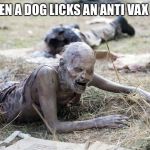 The Walking Dead Crawling Zombie | WHEN A DOG LICKS AN ANTI VAX KID | image tagged in the walking dead crawling zombie | made w/ Imgflip meme maker