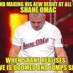 Shane McMahon High Ground | AND MAKING HIS AEW DEBUT AT ALL OUT; SHANE OMAC; WHEN SHANE REALISES WWE IS DOOMED AND JUMPS SHIP | image tagged in shane mcmahon high ground | made w/ Imgflip meme maker