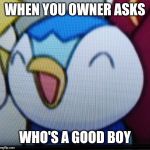 Happy Piplup | WHEN YOU OWNER ASKS; WHO'S A GOOD BOY | image tagged in happy piplup | made w/ Imgflip meme maker