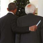 Obama holding knife behind Bernie's back