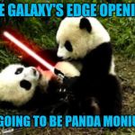 Fight me Panda | THE GALAXY'S EDGE OPENING; IS GOING TO BE PANDA MONIUM | image tagged in fight me panda | made w/ Imgflip meme maker