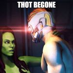 Star Lord Gamora Laser Eyes | THOT BEGONE | image tagged in star lord gamora laser eyes | made w/ Imgflip meme maker