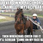 I can see that happening. | IF I EVER OWN A RACE HORSE I'LL NAME IT "MY FACE BABY"; THEN WHEN FANS CHEER FOR IT THEY'LL SCREAM "COME ON MY FACE BABY." | image tagged in jokic horse racing,horse,random,baby | made w/ Imgflip meme maker