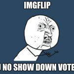 Y you do this to me | IMGFLIP; Y U NO SHOW DOWN VOTES? | image tagged in y you do this to me | made w/ Imgflip meme maker