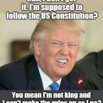 Presidents are NOT immune from indictment under the Constitution | Huh, I don't get it. I'm supposed to follow the US Constitution? You mean I'm not king and I can't make the rules up as I go? | image tagged in trump is a crook,trump is guilty of obstruction,trump is guilty of accepting gifts from foreign governments,trump is guilty of p | made w/ Imgflip meme maker