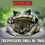 baneful polymorph | WARNING! TRESPASSERS SHALL BE TOAD | image tagged in toad's crazy insane meme | made w/ Imgflip meme maker