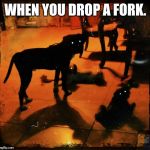 Dark Bark | WHEN YOU DROP A FORK. | image tagged in dark bark | made w/ Imgflip meme maker