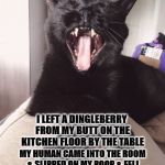 LITTLE TURD | I LEFT A DINGLEBERRY FROM MY BUTT ON THE KITCHEN FLOOR BY THE TABLE; MY HUMAN CAME INTO THE ROOM & SLIPPED ON MY POOP & FELL FACE FIRST INTO THE BIRTHDAY CAKE SHE SPENT HOURS MAKING FOR HER MOM. | image tagged in little turd | made w/ Imgflip meme maker