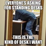 Corner Desk | EVERYONE’S ASKING FOR STANDING DESKS; THIS IS THE KIND OF DESK I WANT | image tagged in corner desk | made w/ Imgflip meme maker