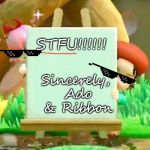 Adeleine and Ribbon Said STFU! | STFU!!!!!! Sincerely, Ado & Ribbon | image tagged in kirby star allies meme,mlg kirbo,mlg,nintendo | made w/ Imgflip meme maker