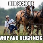 Amish farmer | OLD SCHOOL; WHIP AND NEIGH NEIGH | image tagged in amish farmer | made w/ Imgflip meme maker