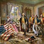 Betsy Ross presenting the first American flag to General George meme