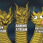 Just the Truth. | GAMING STREAM; POLITICS STREAM; FUN STREAM | image tagged in two dragons one dumbass | made w/ Imgflip meme maker
