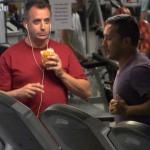 joe watching guy on treadmill while eating at gym meme