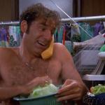 Kramer makes salad in the shower
