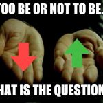 Matrix Pills | TOO BE OR NOT TO BE... THAT IS THE QUESTION... | image tagged in matrix pills,upvote,downvote,fishing for upvotes,shakespeare,votes | made w/ Imgflip meme maker