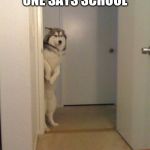 Scared standing dog | WHEN SOME ONE SAYS SCHOOL; HELP | image tagged in scared standing dog | made w/ Imgflip meme maker