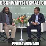 awkward ripple cto david schwartz | DAVID SCHWARTZ IN SMALL CHAIR? PERMAWKWARD | image tagged in awkward ripple cto david schwartz | made w/ Imgflip meme maker