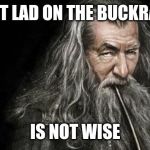 Clever Gandalf | THAT LAD ON THE BUCKRAKE; IS NOT WISE | image tagged in clever gandalf | made w/ Imgflip meme maker