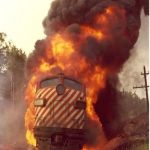 Train Fire | DON'T TRUST TRAINS; THEY HAVE  LOCO MOTIVES | image tagged in train fire | made w/ Imgflip meme maker