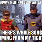 Beans, beans a wonderful fruit♫ | HOLY GROWN MEN IN UNDERWEAR BATMAN! THERE'S WHALE SONG COMING FROM MY TIGHTS | image tagged in batman and robin | made w/ Imgflip meme maker