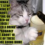 I NEED A DRINK | MY HUMAN WON'T STOP WHINING AT ME ABOUT POOPING ON HER BED SO I DECIDED I NEEDED A DRINK; I'LL PROBABLY HAVE ABOUT 10 MORE OF THESE BEFORE GOING HOME | image tagged in i need a drink | made w/ Imgflip meme maker
