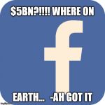 Facebook HAMMERED with record fine | $5BN?!!!! WHERE ON; EARTH...   -AH GOT IT | image tagged in facebook,zuckerberg,privacy violation,data,memes | made w/ Imgflip meme maker