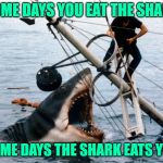 The Jaws of Life | SOME DAYS YOU EAT THE SHARK; SOME DAYS THE SHARK EATS YOU | image tagged in jaws,mashup,big lebowski,funny memes,words of wisdom,life lessons | made w/ Imgflip meme maker