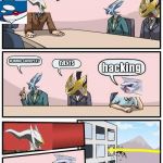 pokemon meeting suggestion | HOW WILL WE LET PLAYERS OBTAIN OUR SHINY FORMS? NORMAL GAMEPLAY; EVENTS; hacking; ARCEUS USED JUDEMENT! | image tagged in pokemon meeting suggestion | made w/ Imgflip meme maker